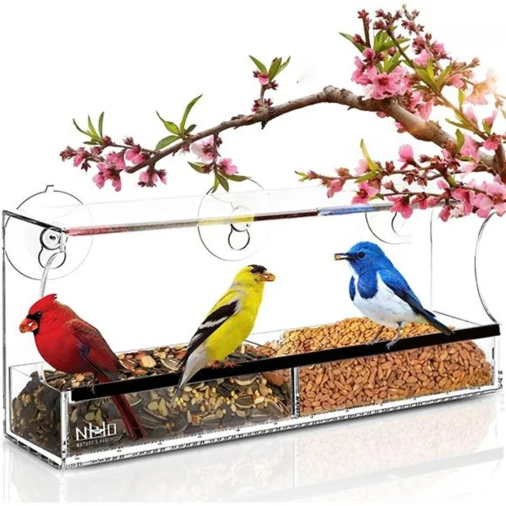 Window Bird Feeder with Strong Suction Cups,Clear Window Bird Feeder for Outside